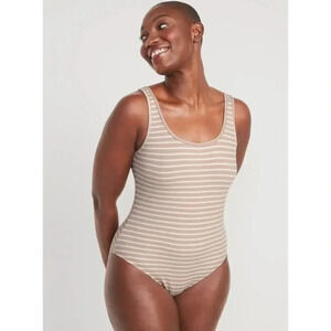 Old Navy Brown & White Ribbed Scoop Neck Bodysuit L